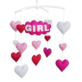 Pink Hearts Baby Girl Crib Mobile Infant Room Nursery Decor Hanging Musical Mobile Crib Toy