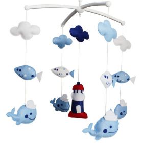 Baby Crib Mobile Infant Room Hanging Toy Nursery Bed Decor Baby Boys Musical Mobile; Blue Lighthouse and Whales