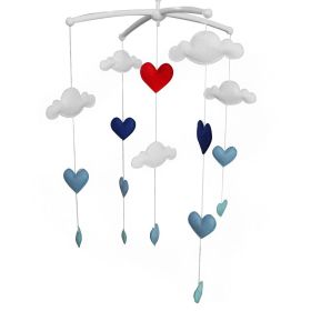 Handmade Blue Red Hearts Baby Crib Mobile Nursery Room Decor Musical Mobile Crib Toy for Girls Boys