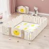 Bear Beige White Color Foldable Playpen, Baby Safety Play Yard With Fence Indoor Toys With Play mat 16panel and 1 play mat