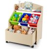 Kids Wooden Toy Storage Unit Organizer with Rolling Toy Box and Plastic Bins