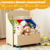 Kids Wooden Toy Storage Unit Organizer with Rolling Toy Box and Plastic Bins