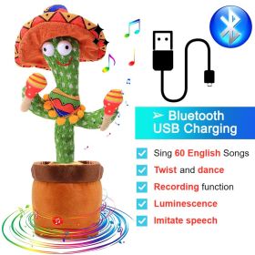 Bluetooth Dancing Cactus 60/120 Songs Speaker Talking Usb Chargeable Voice Repeat Plush Cactus Toy Dance Stuffed Toy Baby Girls (Color: Bluetooth Hat, Ships From: China)