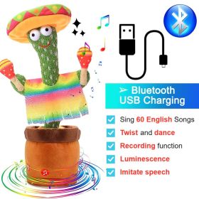 Bluetooth Dancing Cactus 60/120 Songs Speaker Talking Usb Chargeable Voice Repeat Plush Cactus Toy Dance Stuffed Toy Baby Girls (Color: Bluetooth Hammer, Ships From: China)