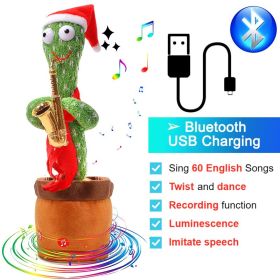 Bluetooth Dancing Cactus 60/120 Songs Speaker Talking Usb Chargeable Voice Repeat Plush Cactus Toy Dance Stuffed Toy Baby Girls (Color: Bluetooth Saxophone, Ships From: China)