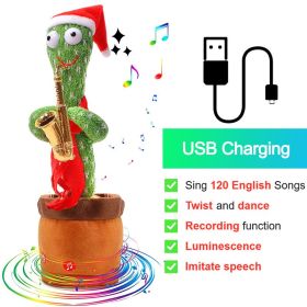 Bluetooth Dancing Cactus 60/120 Songs Speaker Talking Usb Chargeable Voice Repeat Plush Cactus Toy Dance Stuffed Toy Baby Girls (Color: Charge Saxophone, Ships From: China)