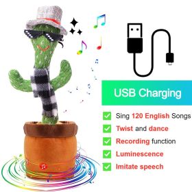 Bluetooth Dancing Cactus 60/120 Songs Speaker Talking Usb Chargeable Voice Repeat Plush Cactus Toy Dance Stuffed Toy Baby Girls (Color: Charge Sunglasses, Ships From: China)