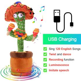 Bluetooth Dancing Cactus 60/120 Songs Speaker Talking Usb Chargeable Voice Repeat Plush Cactus Toy Dance Stuffed Toy Baby Girls (Color: Charge Hat, Ships From: China)