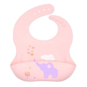 Baby Cartoon Animal Print Food Grade Multi-Adjustable Silicone Bibs (Size/Age: Average Size (0-8Y), Color: pink)