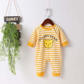 Baby Cartoon Bear & Striped Pattern Crotch Jumpsuit Romper (Size/Age: 80 (9-12M), Color: Yellow)