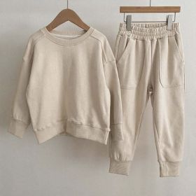 Baby Boy And Girl Solid Color Pullover Hoodies Combo Pants Pieces Sets (Size/Age: 110 (3-5Y), Color: Apricot)