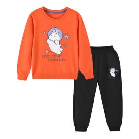 Baby Girl Cute Bunny Graphic Hoodie Combo Loose Trousers Soft Cotton Sets (Size/Age: 110 (3-5Y), Color: Orange)