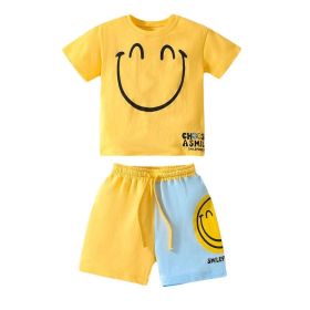 Baby Boy Smile Print Pattern Color Matching Design Clothing Sets (Size/Age: 120 (5-7Y), Color: Yellow)
