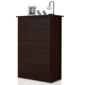 Functional Storage Organized Dresser with 5 Drawer (Color: Dark Brown)