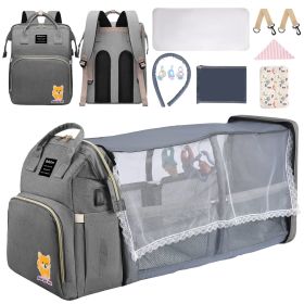 Multifunctional Diaper Bag Backpack Waterproof Mommy Bag Nappy Bag Maternity Backpack for Baby with Insulated Pockets Diaper Pad Toys Burp Cloth USB P (Color: GREY)