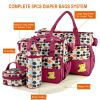 5PCS Baby Nappy Diaper Bags Set Mummy Diaper Shoulder Bags w/ Nappy Changing Pad Insulated Pockets Travel Tote Bags