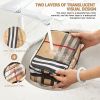 3 Pack Makeup Bag;  Travel Cosmetic Bag with Zipper Handle Waterproof Striped Transparent Toiletry Bag Portable Organizer Cases Set for Women and Girl